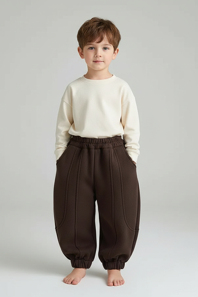 Pantalon Marron Ample Doux Hiver Enfant - Molleton