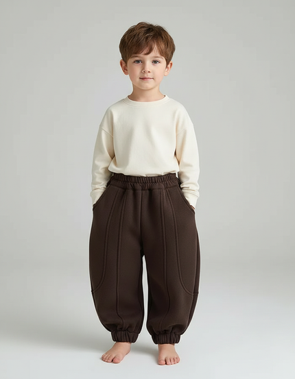 Pantalon Marron Ample Doux Hiver Enfant - Molleton