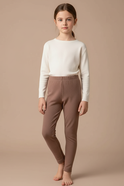 Pantalon Marron Coton Confortable Uni Fille - Molleton