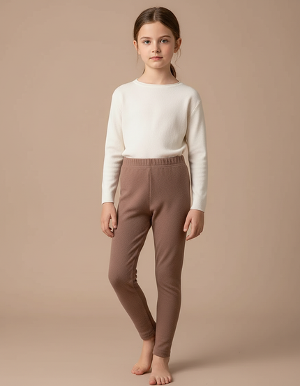 Pantalon Marron Coton Confortable Uni Fille - Molleton