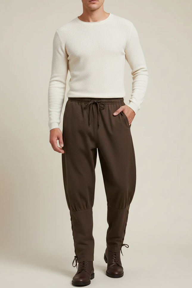 Pantalon Marron Ample Décontracté Cordon Homme Viking - Gabardine