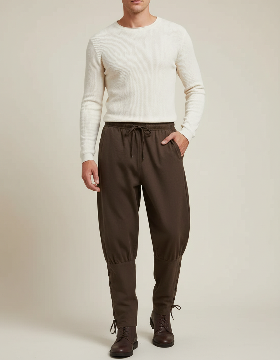 Pantalon Marron Ample Décontracté Cordon Homme Viking - Gabardine