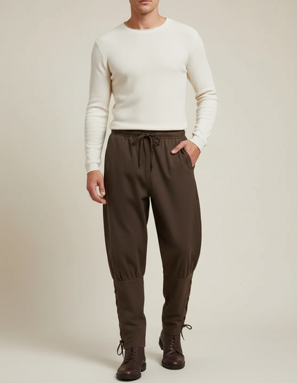 Pantalon Marron Ample Décontracté Cordon Homme Viking - Gabardine