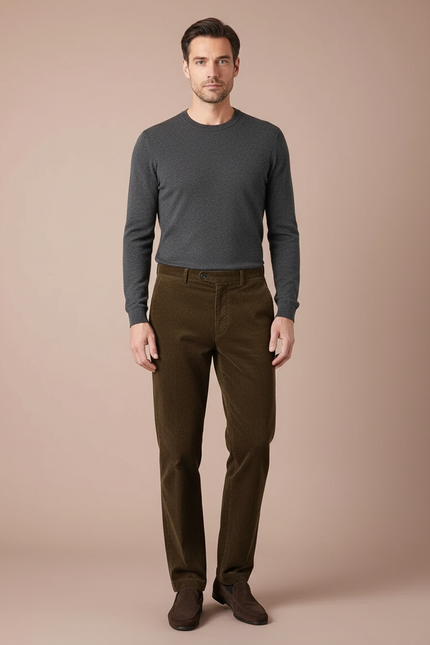 Pantalon Marron Côtelé Droit Classique Homme - Cordé