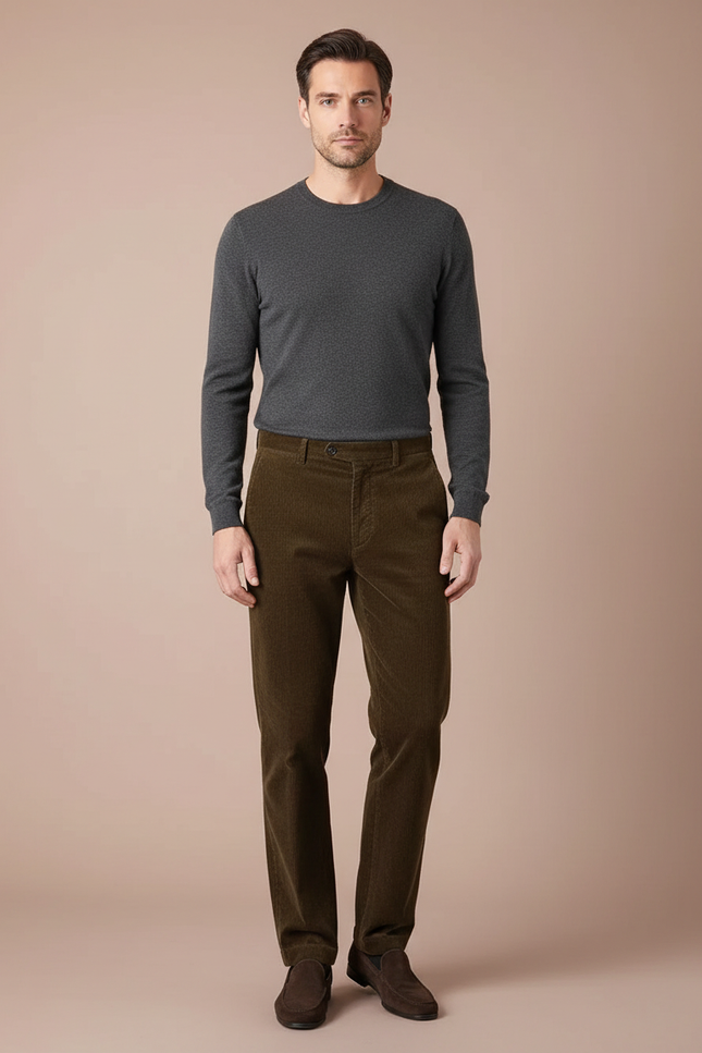 Pantalon Marron Côtelé Droit Classique Homme - Cordé