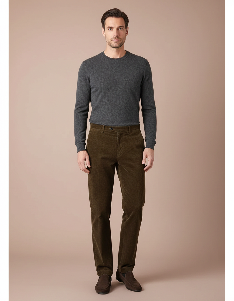 Pantalon Marron Côtelé Droit Classique Homme - Cordé