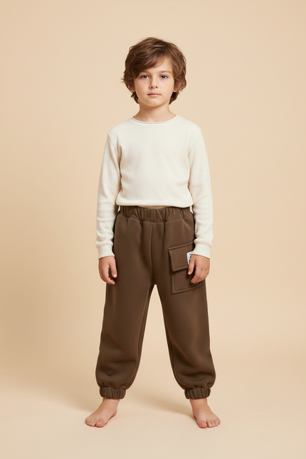 Pantalon Marron Molletonné Ample Confortable Garçon