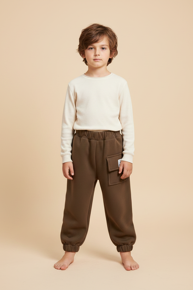 Pantalon Marron Molletonné Ample Confortable Garçon