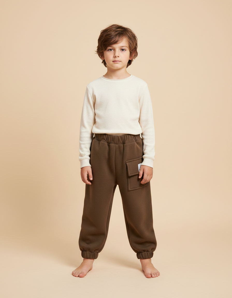 Pantalon Marron Molletonné Ample Confortable Garçon