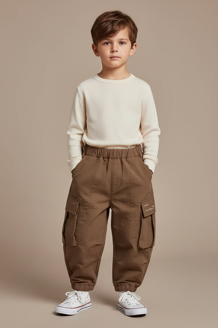 Pantalon Marron Cargo Ample Décontracté Enfant - Polyester