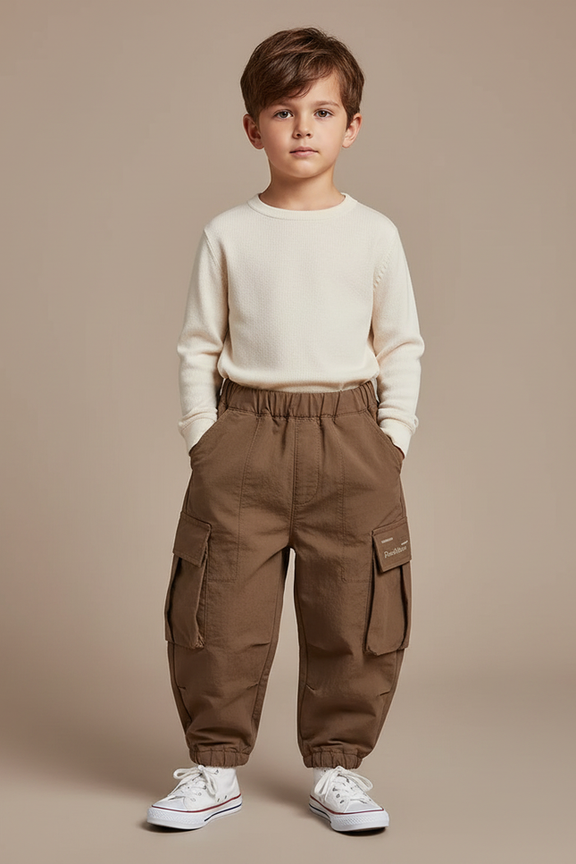 Pantalon Marron Cargo Ample Décontracté Enfant - Polyester