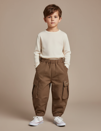 Pantalon Marron Cargo Ample Décontracté Enfant - Polyester