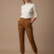 Pantalon Marron Taille Haute Cintrée Décontracté Femme - Gabardine
