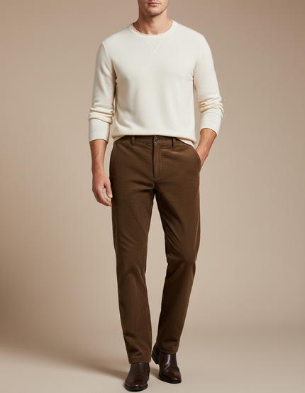 Pantalon Marron Côtelé Droit Classique Homme Confortable - Cordé