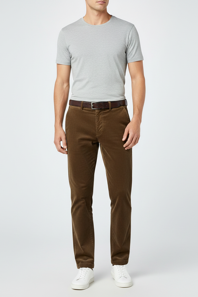 Pantalon Marron Côtelé Droit Homme Décontracté - Cordé