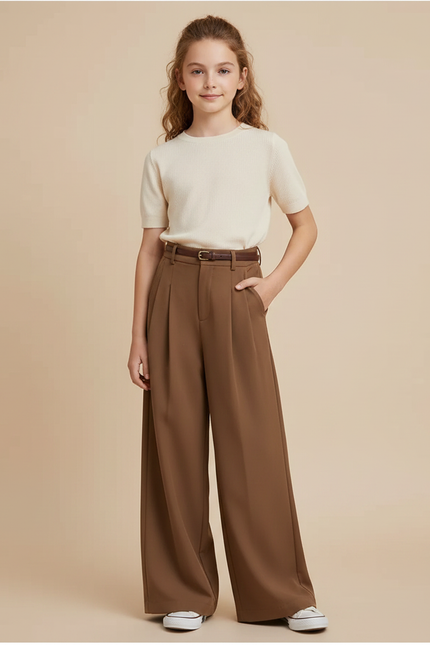 Pantalon Marron Ample Plissé Fluide Élégant - Viscose