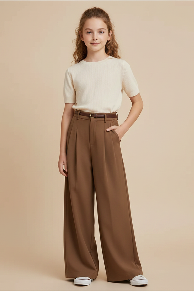 Pantalon Marron Ample Plissé Fluide Élégant - Viscose