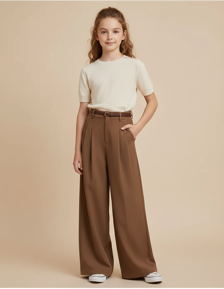 Pantalon Marron Ample Plissé Fluide Élégant - Viscose