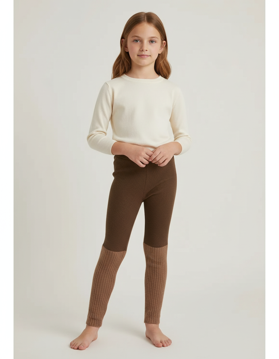 Pantalon Marron Côtelé Bicolore Tricoté Chaud Enfant - Maille