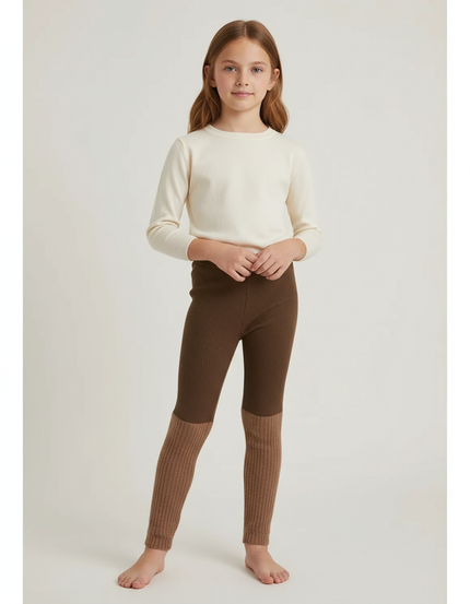 Pantalon Marron Côtelé Bicolore Tricoté Chaud Enfant - Maille