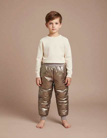Pantalon Marron Brillant Matelassé Imperméable Hiver Enfant - Doré Polyester