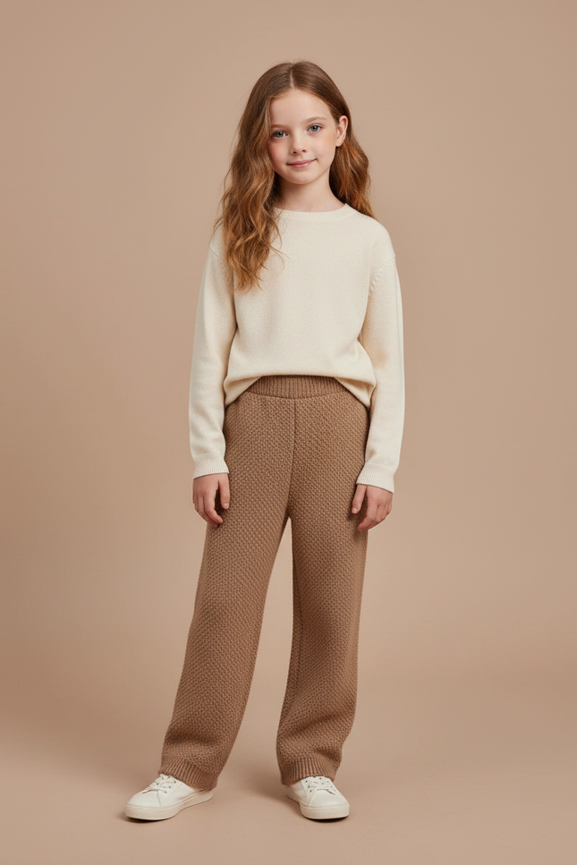 Pantalon Marron Tricoté Large Confortable Enfant - Maille