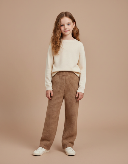Pantalon Marron Tricoté Large Confortable Enfant - Maille
