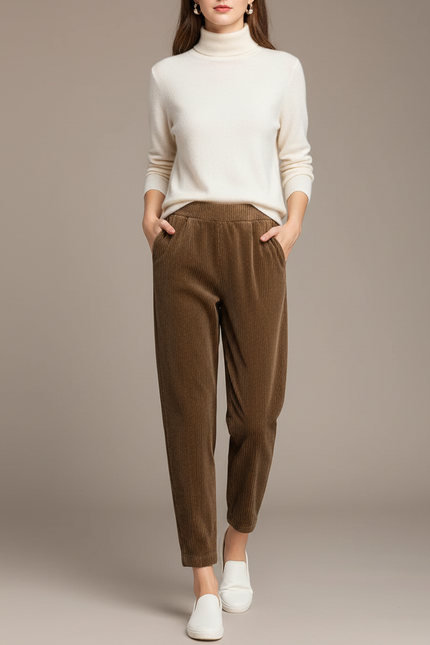 Pantalon Carotte Marron - Cordé