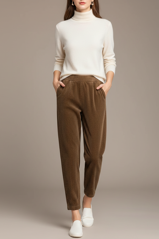 Pantalon Carotte Marron - Cordé