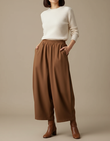 Pantalon Marron Ample Fluide Décontracté Confortable - Polyester