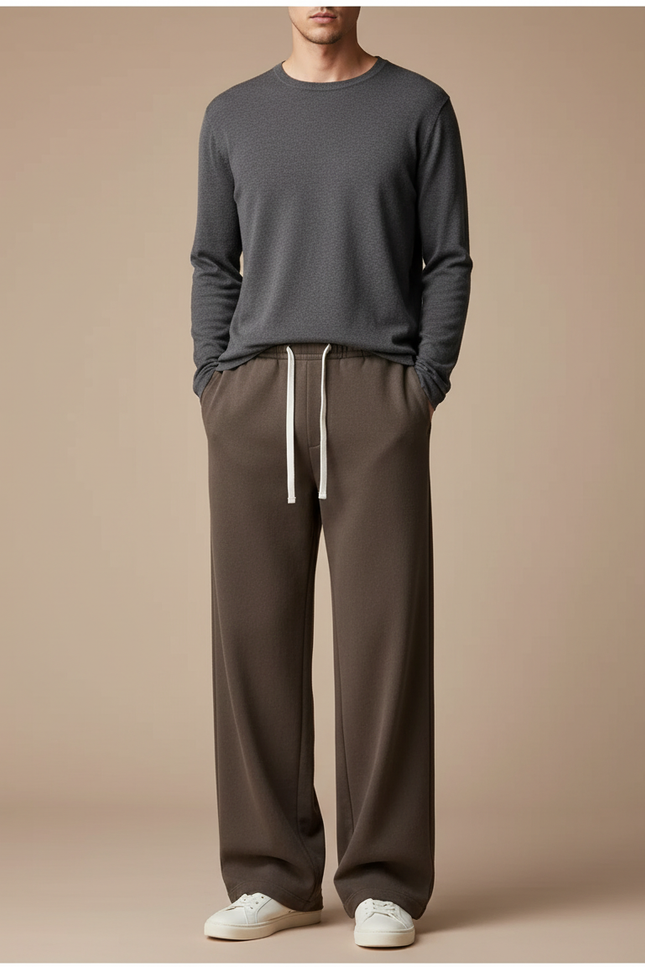 Pantalon Marron Ample Molletonné Cordon Décontracté Homme