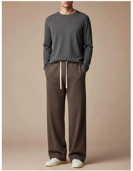 Pantalon Marron Ample Molletonné Cordon Décontracté Homme