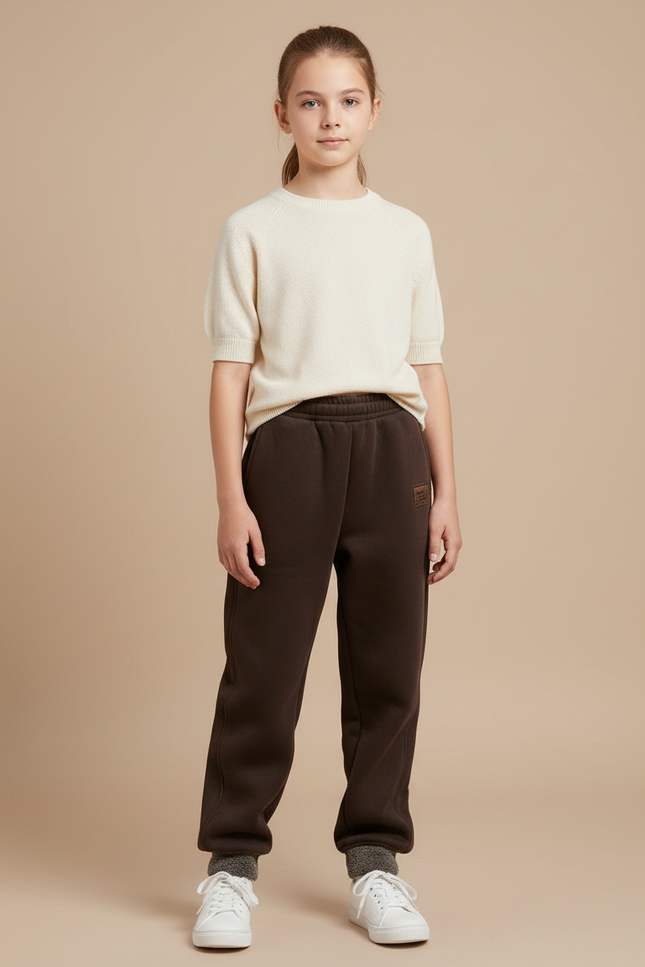 Pantalon Marron Jogging Molleton Enfant Confortable Décontracté