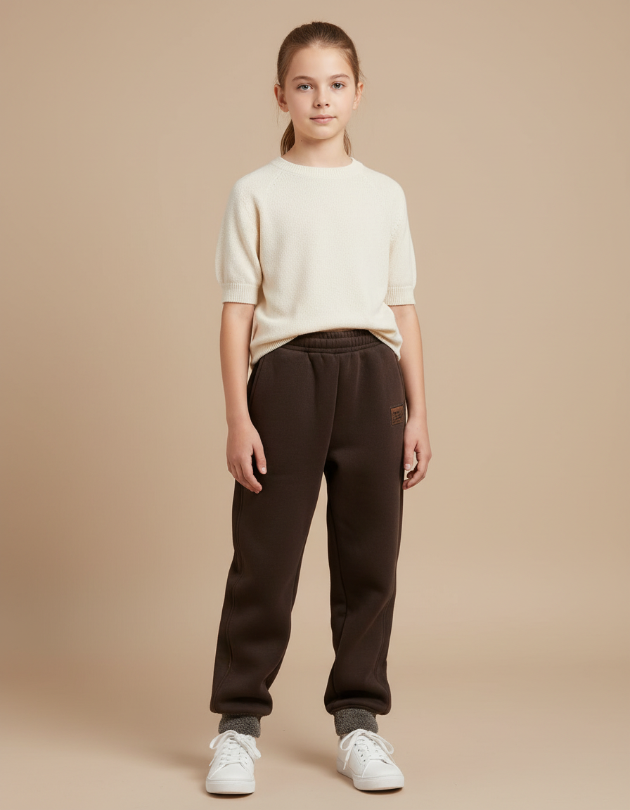 Pantalon Marron Jogging Molleton Enfant Confortable Décontracté