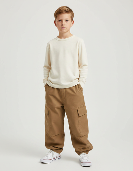 Pantalon Marron Cargo Ample Coton Élastiqué Garçon