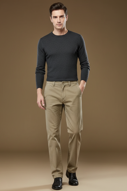 Pantalon Marron Chino Coton Homme Décontracté Élégant - Kaki