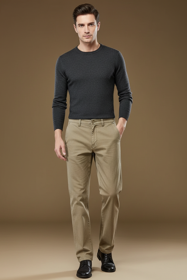 Pantalon Marron Chino Coton Homme Décontracté Élégant - Kaki