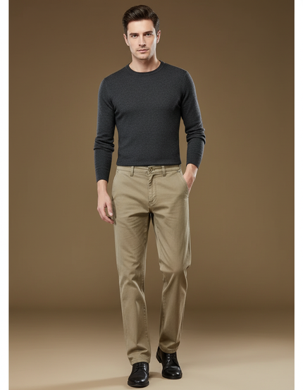 Pantalon Marron Chino Coton Homme Décontracté Élégant - Kaki