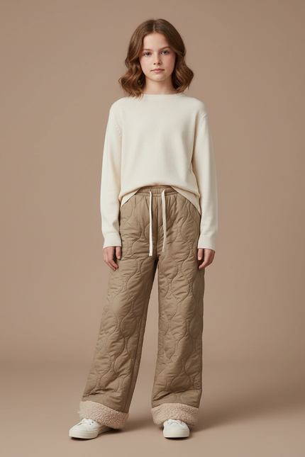 Pantalon Marron Matelassé Doux Large Confortable Enfant - Kaki Polyester