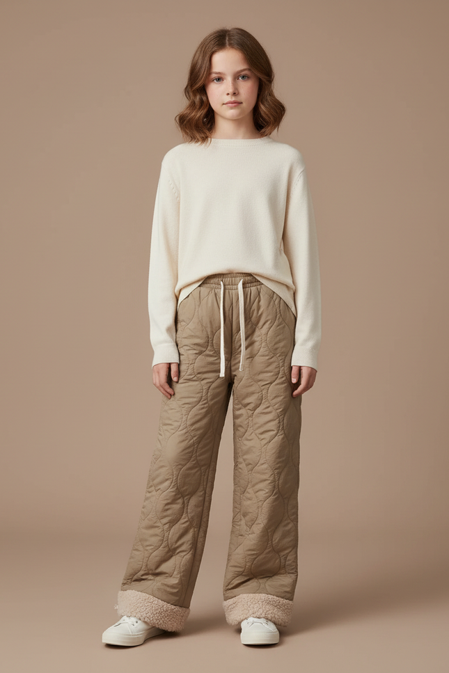 Pantalon Marron Matelassé Doux Large Confortable Enfant - Kaki Polyester