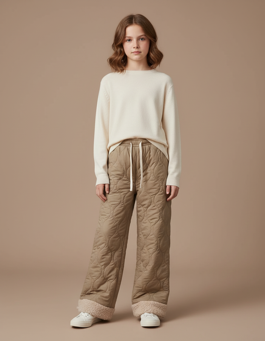 Pantalon Marron Matelassé Doux Large Confortable Enfant - Kaki Polyester