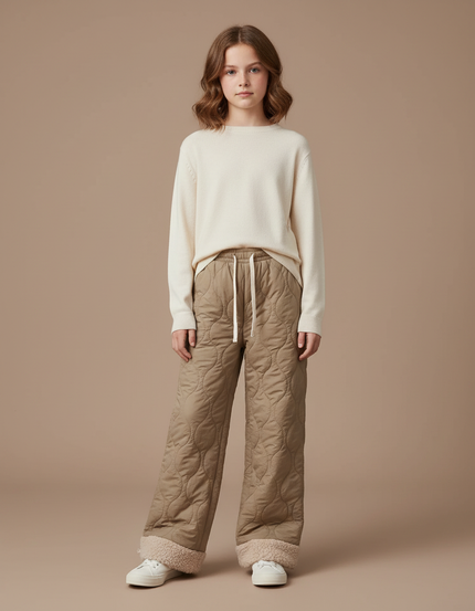 Pantalon Marron Matelassé Doux Large Confortable Enfant - Kaki Polyester