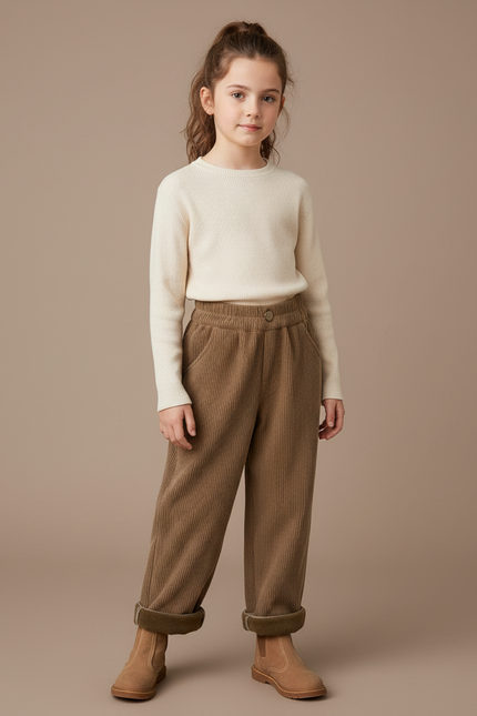 Pantalon Marron Côtelé Velours Ample Décontracté Enfant - Cordé