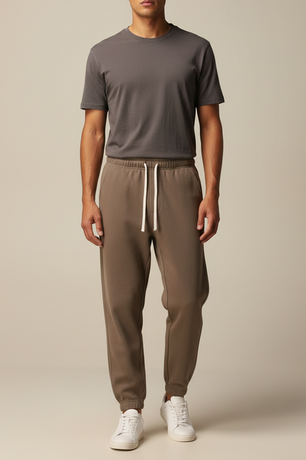 Pantalon Marron Ample Coton Décontracté Cordon Homme - Molleton
