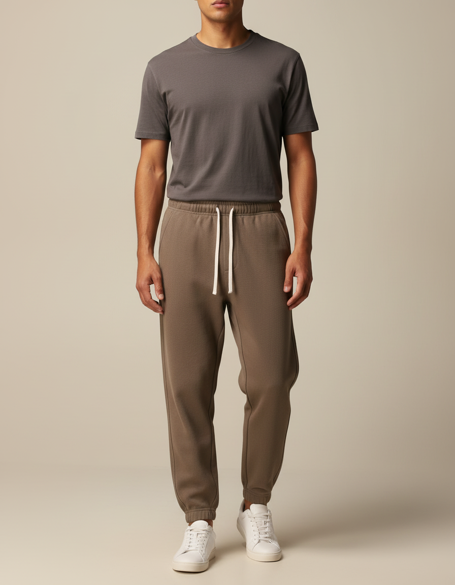 Pantalon Marron Ample Coton Décontracté Cordon Homme - Molleton