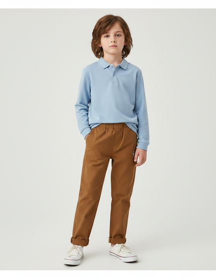 Pantalon Marron Enfant Décontracté Brodé Confortable - Coton