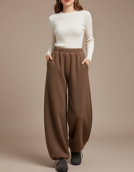Pantalon Marron Ample Confortable Chaud Texturé Décontracté - Molleton
