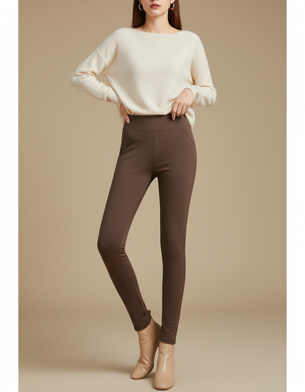Pantalon Marron Moulant Thermique Polaire Confortable - Molleton