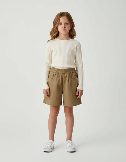 Pantalon Marron Ample Coton Enfant Décontracté Poches - Kaki