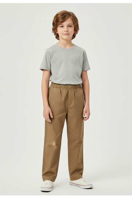 Pantalon Marron Ample Garçon Décontracté Coton